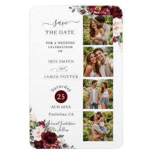 Burgundy Blush Floral Photo Booth Wedding Magnet