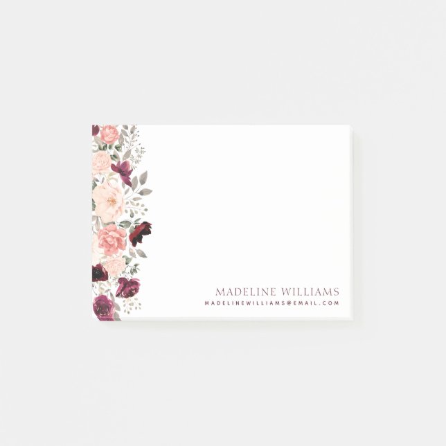 Burgundy Blush Floral Post-it Notes (Front)