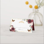 Burgundy Blush Floral Quinceañera 16th Birthday Place Card<br><div class="desc">Designed to co-ordinate with our Quinceañera Burgundy and Blush Floral Birthday collection,  this elegant place card features rich burgundy,  blush floral,  burgundy butterflies and a gold princess crown. (c) The Happy Cat Studio</div>