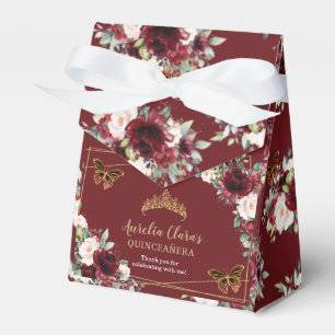 Burgundy Blush Floral Quinceañera Butterfly Tiara Favour Box