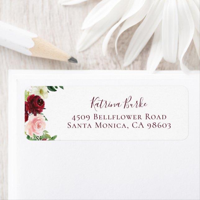 Burgundy Blush Floral Return Address (Insitu)