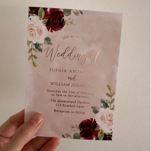 Burgundy & Blush Floral Rose Foil Wedding