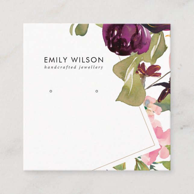 BURGUNDY BLUSH FLORAL STUD EARRING DISPLAY CARD (Front)