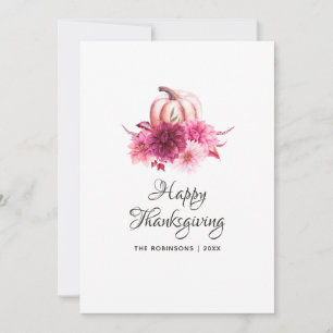 Burgundy & Blush Floral Thanksgiving Photo Collage Holiday Card