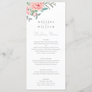 Burgundy Blush Floral Watercolor Wedding Menu