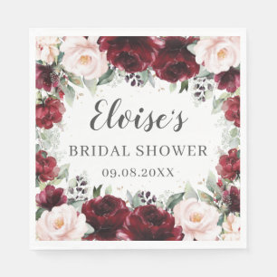 Burgundy Blush Floral Wedding Bridal Baby Shower Napkin