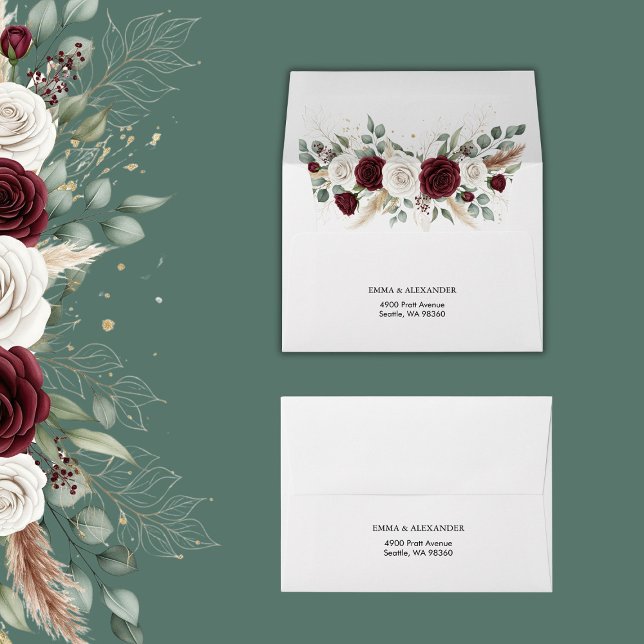 Burgundy Blush Floral Wedding Envelopes (Burgundy Blush Floral Wedding Envelope)