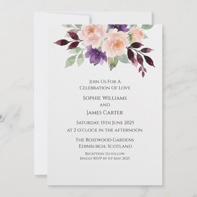 Burgundy Blush Floral Wedding Invitation (Front)