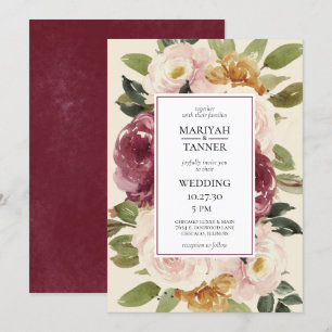 Burgundy Blush Floral Wedding Invitation