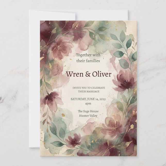 Burgundy Blush Floral Wedding Invitation (Front)