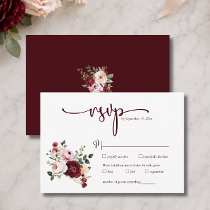Burgundy Blush Floral Wedding Menu Choice RSVP