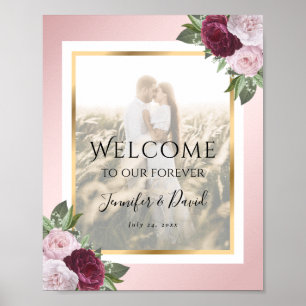 Burgundy Blush Floral Wedding Photo Welcome Sign