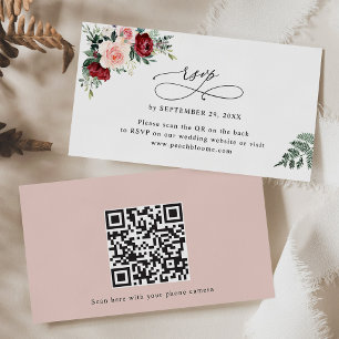 Burgundy Blush Floral Wedding QR Code RSVP Cards