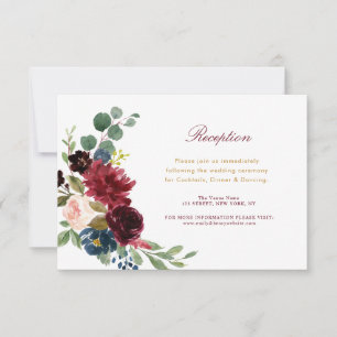 burgundy blush floral wedding reception card