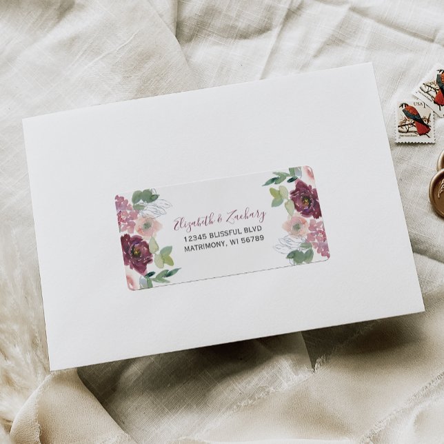 Burgundy Blush Floral Wedding RSVP Address Label (Creator Uploaded)