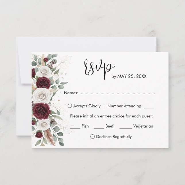 Burgundy Blush Floral Wedding RSVP Card (Front)