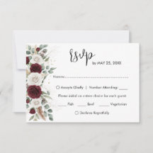 Burgundy Blush Floral Wedding RSVP Card