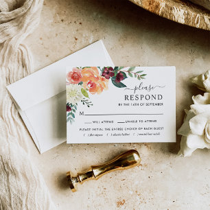 Burgundy Blush Floral Wedding RSVP Meal Choice Card