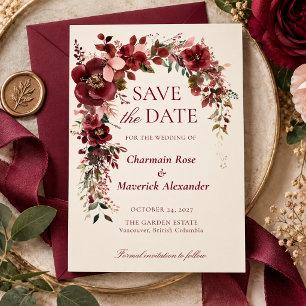 Burgundy Blush Floral Wedding Save The Date