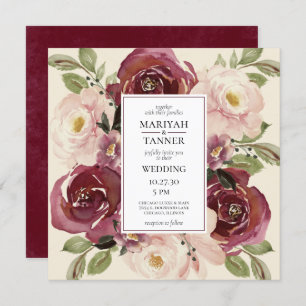 Burgundy Blush Floral Wedding Square Invitation