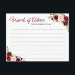 Burgundy Blush Floral Wedding Words of Advice Card<br><div class="desc">Customise this "Burgundy Blush Floral Wedding Words of Advice Card" to add a special touch. It's easy to personalise to match your colours and styles. (1) For further customisation, please click the "customise further" link and use our design tool to modify this template. (2) If you need help or matching...</div>