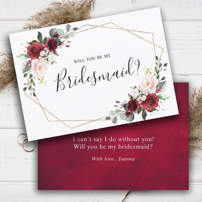 Burgundy Blush Floral Will You Be My Bridesmaid Invitation (Creator Uploaded)