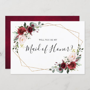 Burgundy Blush Floral Will You Be My Maid of Honou Invitation