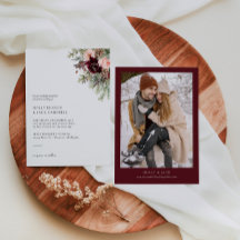Burgundy Blush Floral Winter Wedding Invitation