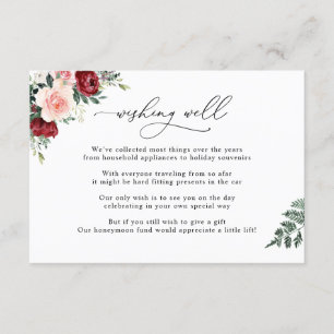 Burgundy Blush Floral Wishing Well Wedding Enclosure Card
