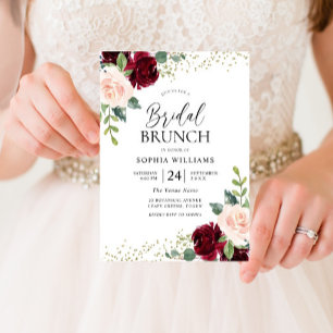 Burgundy & Blush Flowers Bridal Shower Brunch Invitation