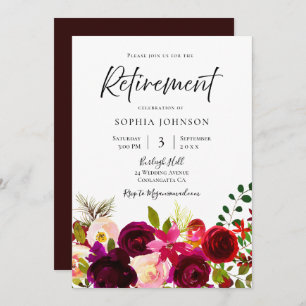 Burgundy & Blush Flowers Elegant Retirement Party Invitation