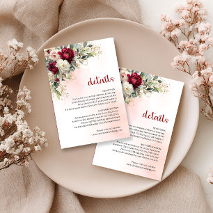 Burgundy blush flowers greenery gold details card