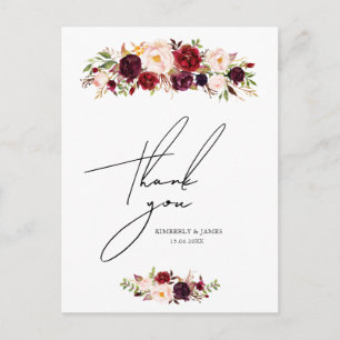 burgundy blush flowers wedding postcard