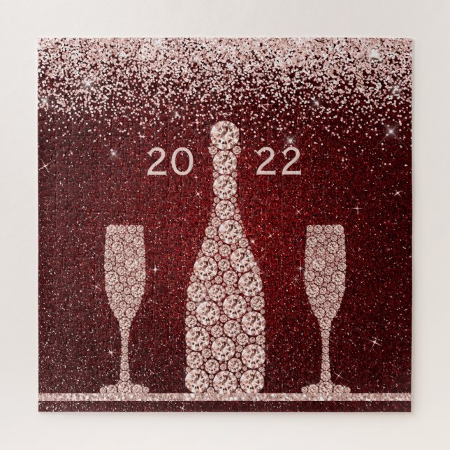 Burgundy Blush Glitter Champagne Toast 2022 Jigsaw Puzzle (Vertical)