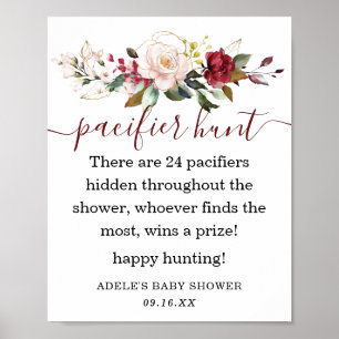 Burgundy Blush Gold Floral Pacifier Hunt Sign