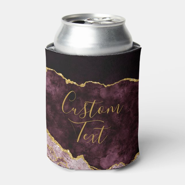 Burgundy Blush Gold Foil Agate Marble Custom Text Can Cooler (Can Front)