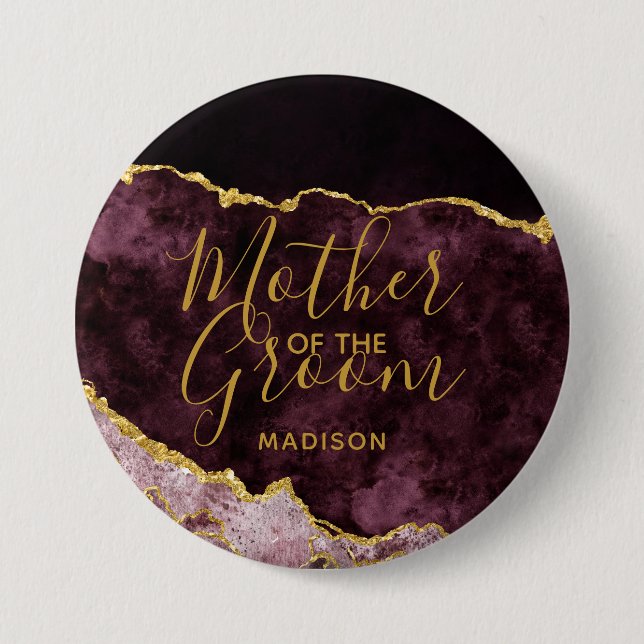 Burgundy Blush Gold Foil Agate Mother of the Groom 7.5 Cm Round Badge (Front)