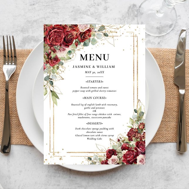 Burgundy Blush Gold Greenery Wedding Menu (Creator Uploaded)