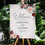 Burgundy Blush Greenery Wedding Welcome Sign<br><div class="desc">Designed to coordinate with our Romantic Blooms collection, this customisable welcome sign template features watercolor burgundy and blush florals with greenery leaves and has been paired with an elegant calligraphy and a classy serif font in black. To make advanced changes, please select "Edit using Design Tool" option under Personalise this...</div>