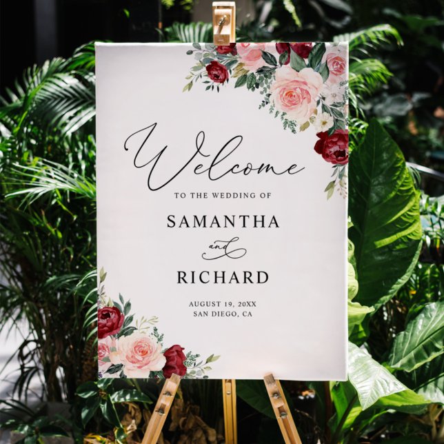 Burgundy Blush Greenery Wedding Welcome Sign (Creator Uploaded)
