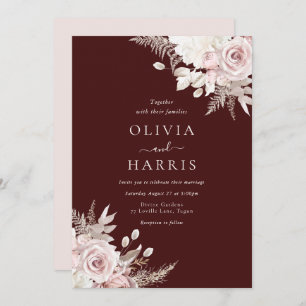 Burgundy Blush & Ivory Elegant Floral Wedding Invitation