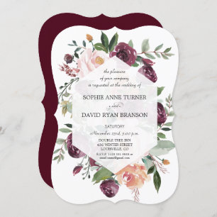 Burgundy Blush Ivory Floral Geometric Wedding Invitation