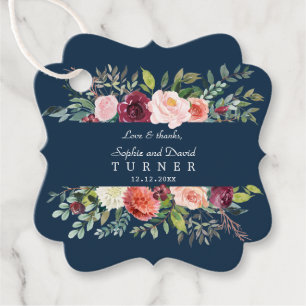 Burgundy Blush Ivory Floral Gold Navy Blue Wedding Favour Tags