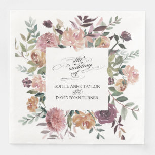 Burgundy Blush Ivory Floral Wreath Wedding Napkin