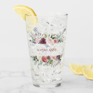 Burgundy Blush Ivory Flowers Frame Monogram Glass