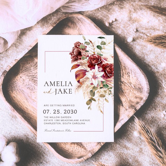 Burgundy & Blush Modern Floral Save The Date (Creator Uploaded)