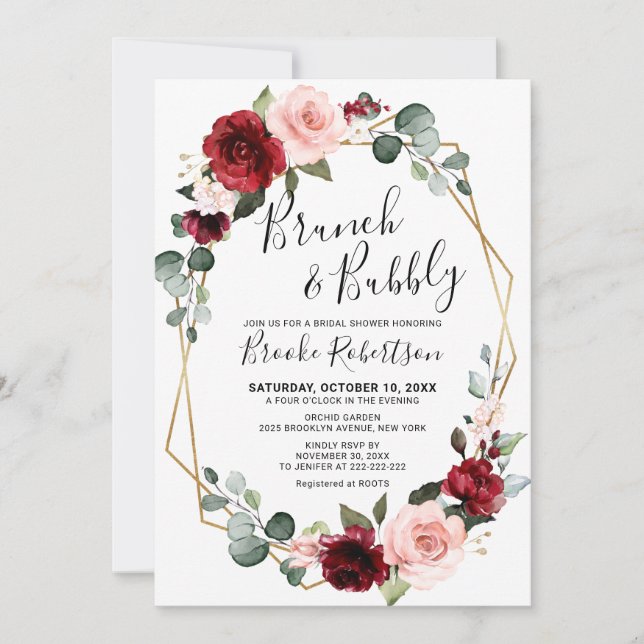 Burgundy Blush Modern Geometric Bridal Shower Invitation (Front)
