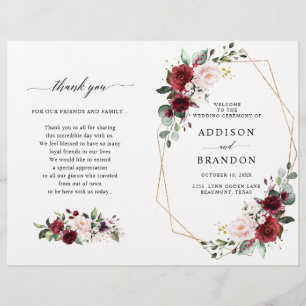 Burgundy Blush Modern Geometric Wedding Program