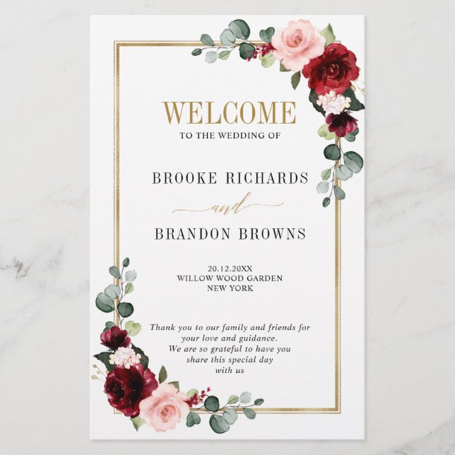 Burgundy Blush Modern Geometric Wedding Program (Front)