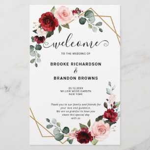 Burgundy Blush Modern Geometric Wedding Program
